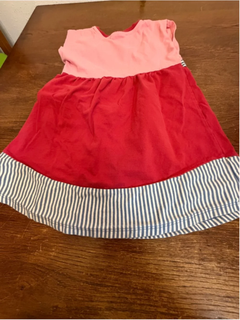 Hanna Andersson Girls Dress Size 110 5 Pink Red Striped Hem Cotton Casual EUC